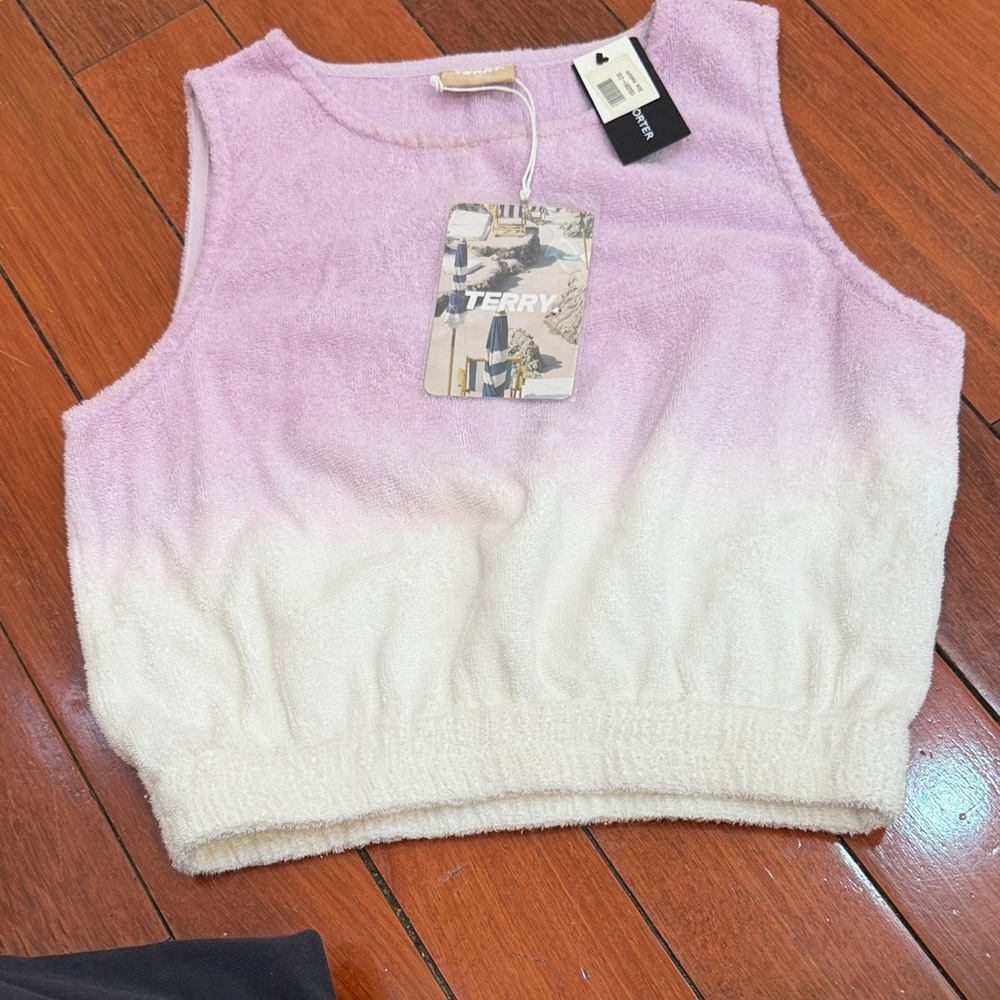 Terry Women's Pink and White Sleeveless Top